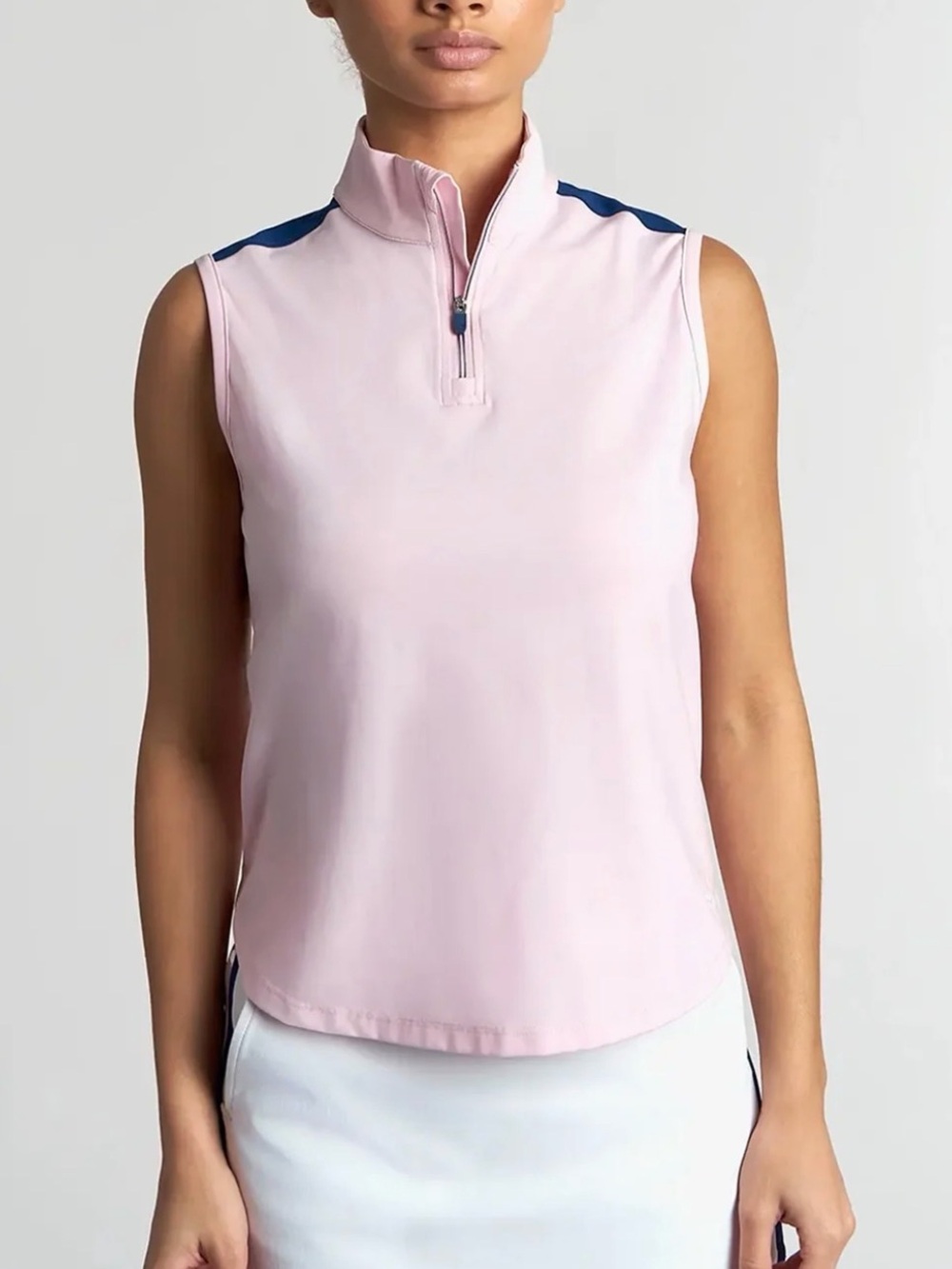 Featherie Juniors Light Pink Blue Erin Half Zip Sleeveless Golf Top 1.0 Large